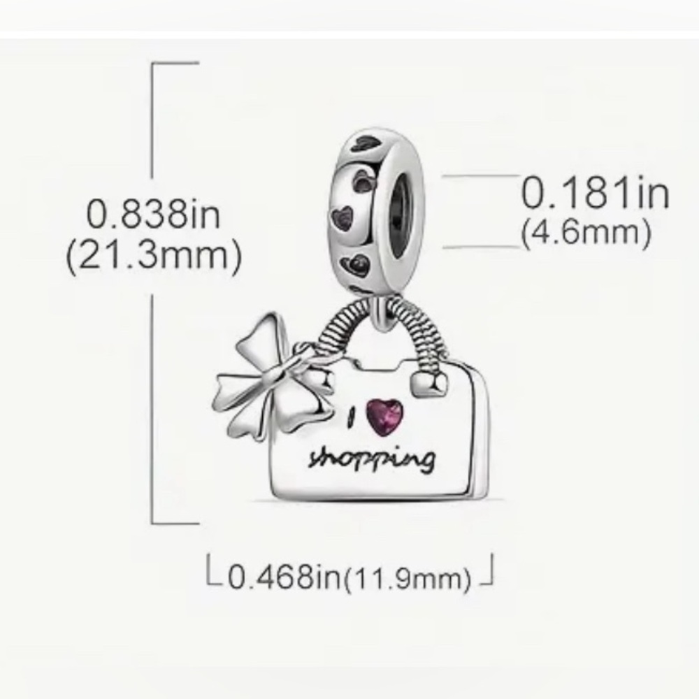 Silver Dangle Shopping Bag Charm For Pandora Braclets - Picture 2 of 4